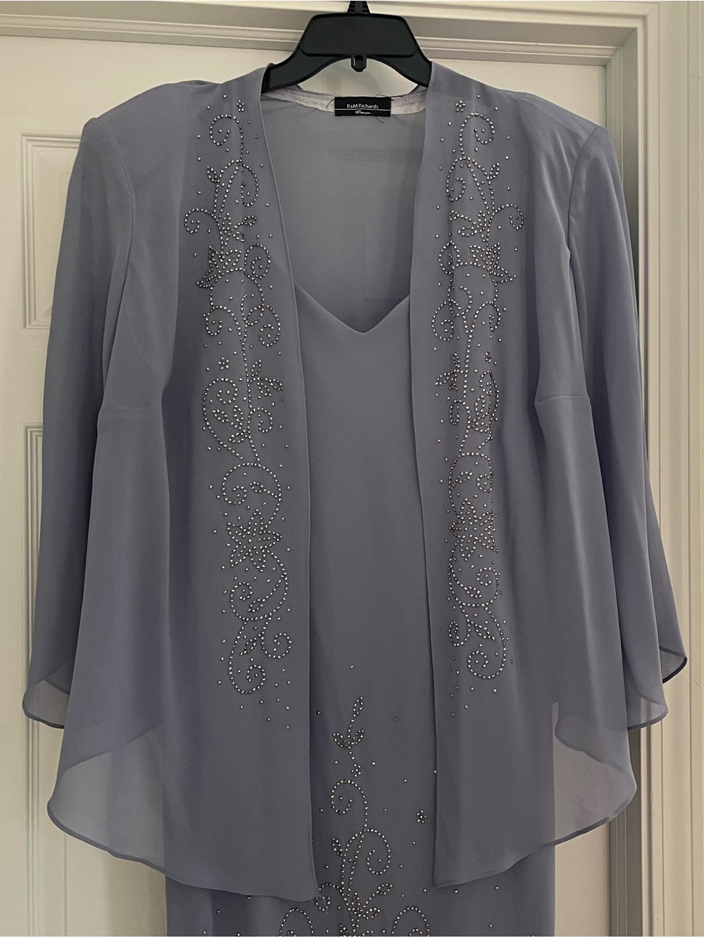 J & M Richards Lavender Embellished Chiffon Overlay Elegant Evening Dress
